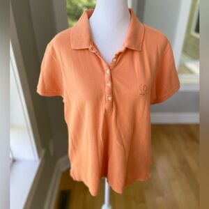 IZOD Melon Coral Orange Short Sleeve Polo Collared Shirt Size Medium Tennis Prep